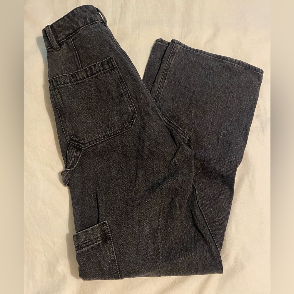 HM, black denim cargo carpenter pants, wide leg. Size 4. Like new